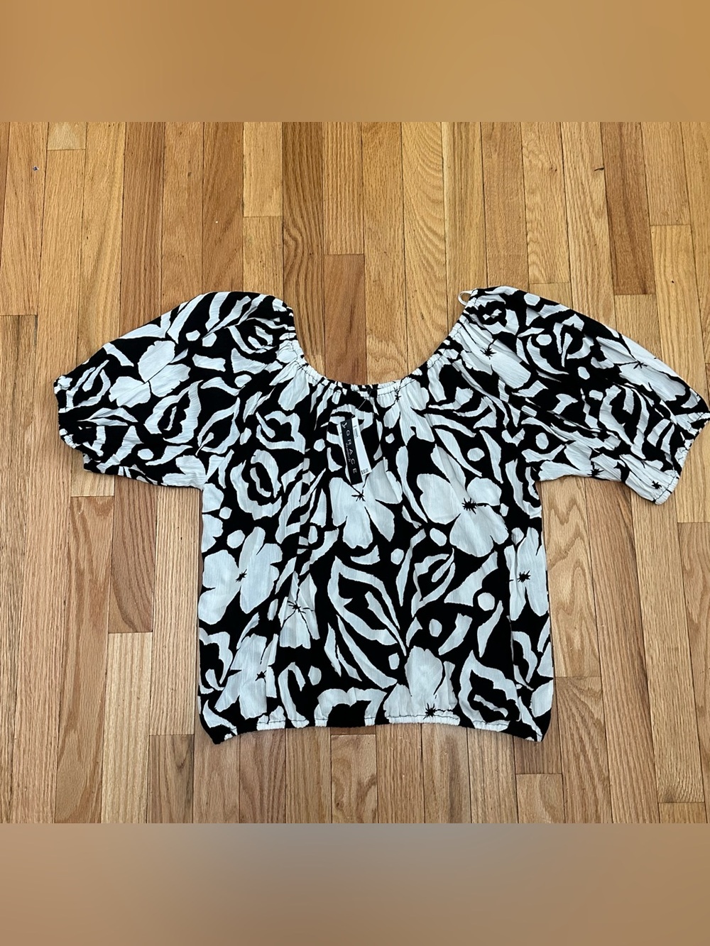 Grace Black and White Floral Peasant Blouse